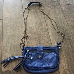 Royal blue cross body bag with silver chain strap
